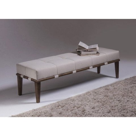 Puff Retangular Recamier Bege 160cm Sofáni Pés Madeira