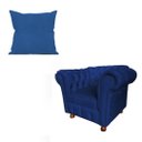 Ver imagem 1 de Uma Poltrona Luiz Xv Capitonê Retrô + Uma Almofada suede Azul marinho/ Recepção, Barbearia