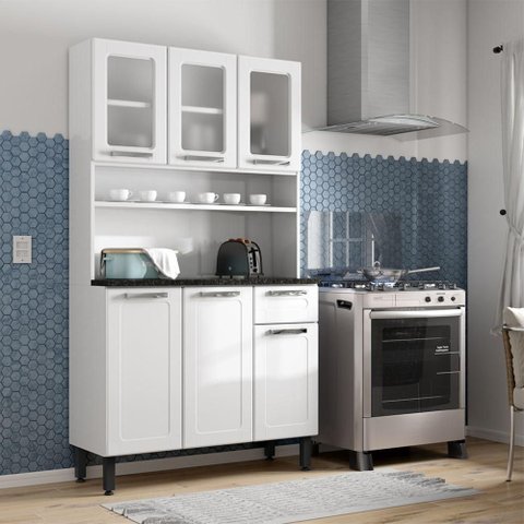 Cozinha Compacta de Aço Múltipla 6 Portas 1 Gaveta 105cm Branco Bertolini