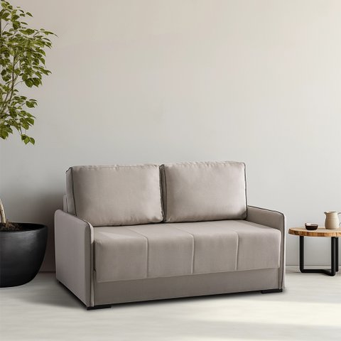 Sofá Cama 154cm Retrátil Reclinável Linho Bege Isis Pés Madeira 