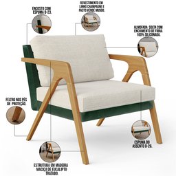 Poltrona Decorativa Para Sala Estar Pietra L02 Facto Verde Musgo Linho Champagne - Lyam Decor - 4