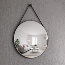 Ver imagem 1 de Espelho Redondo Adnet 80cm Moldura e Alça Couro Preto + Suporte