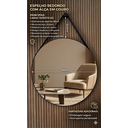 Ver imagem 2 de Espelho Redondo Adnet 80cm Moldura e Alça Couro Preto + Suporte