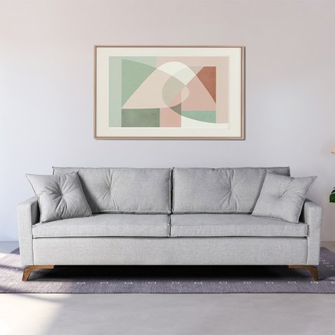 Sofá Viena 2,30m Tecido Linho Pés Imbuia