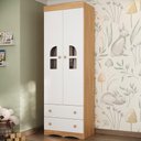 Ver imagem 1 de Guarda-roupa Infantil 62cm 2 Portas com Vidro e 2 Gavetas Liz Multimóveis Mp4512 Madeirado/branco