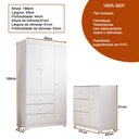 Ver imagem 3 de Conjunto Infantil Guarda Roupa 3 Portas e Cômoda Ceci 100% Mdf Branco Brilho - Sallar Home