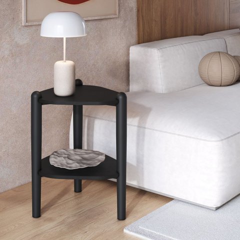 Mesa Lateral Orgânica com Prateleira 44,6cm Pé Madeira Móvel na Caixa