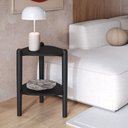 Ver imagem 1 de Mesa Lateral Orgânica com Prateleira 44,6cm Pé Madeira Móvel na Caixa