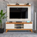 Ver imagem 1 de Rack Ripado 2 Portas com Painel para Tv 50 Polegadas Bahamas 136cm - Via Nossa - Off White e Cedro