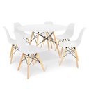 Ver imagem 1 de Conjunto de Mesa de Jantar Eames Eiffel Redonda 100cm Tampo de Madeira Branco com 6 Cadeiras Brancas