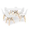 Conjunto de Mesa de Jantar Eames Eiffel Redonda 100cm Tampo de Madeira Branco com 6 Cadeiras Brancas - 1