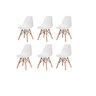 Conjunto de Mesa de Jantar Eames Eiffel Redonda 100cm Tampo de Madeira Branco com 6 Cadeiras Brancas - 4