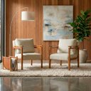 Ver imagem 1 de Kit 2 Poltrona Sala Decorativa Dallas Estofada Linho Bege Base Madeira Castanho - Arkell