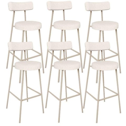 Kit 06 Banquetas Alta Bar Cozinha Sala de Jantar Aço Milão Arena L02 Linho Cru - Lyam Decor