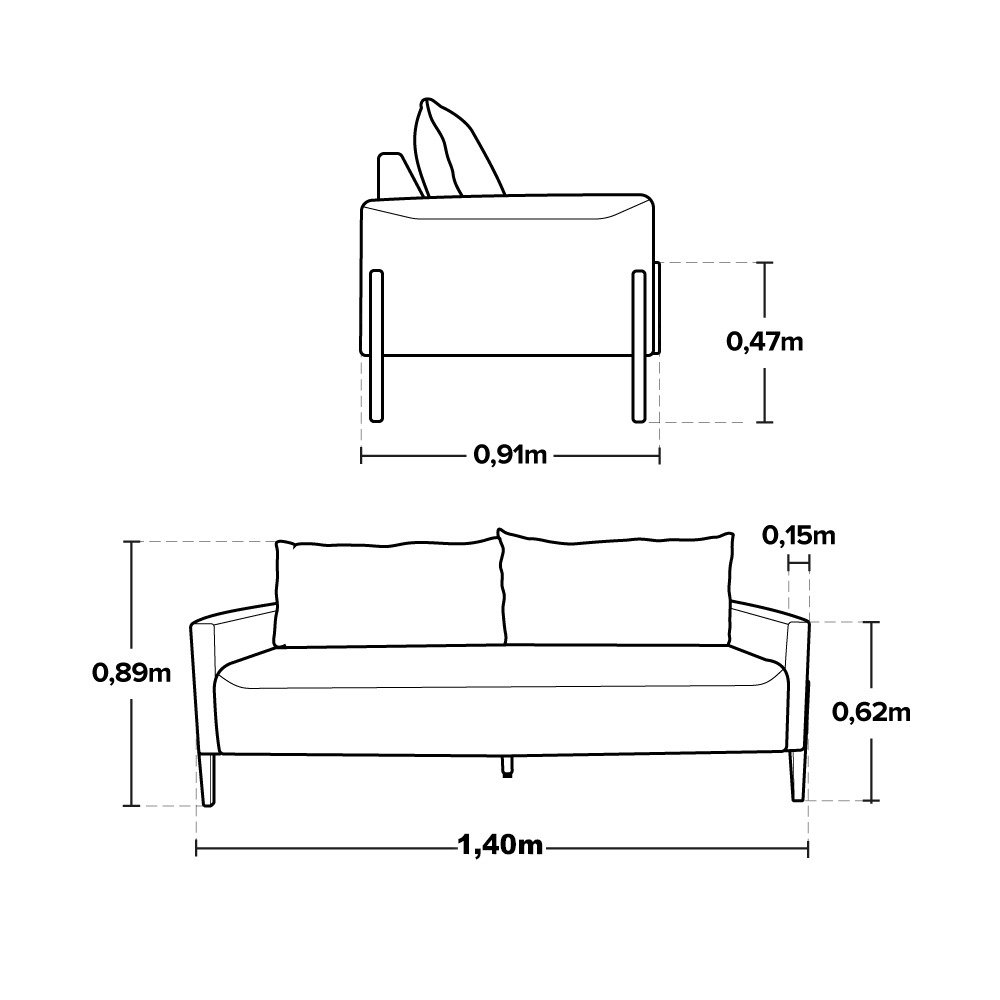 Sofá Elegance 2 Lugares 1,40m Linho Cinza Claro Recepção Consultório Clean Moderno - Lv - 5