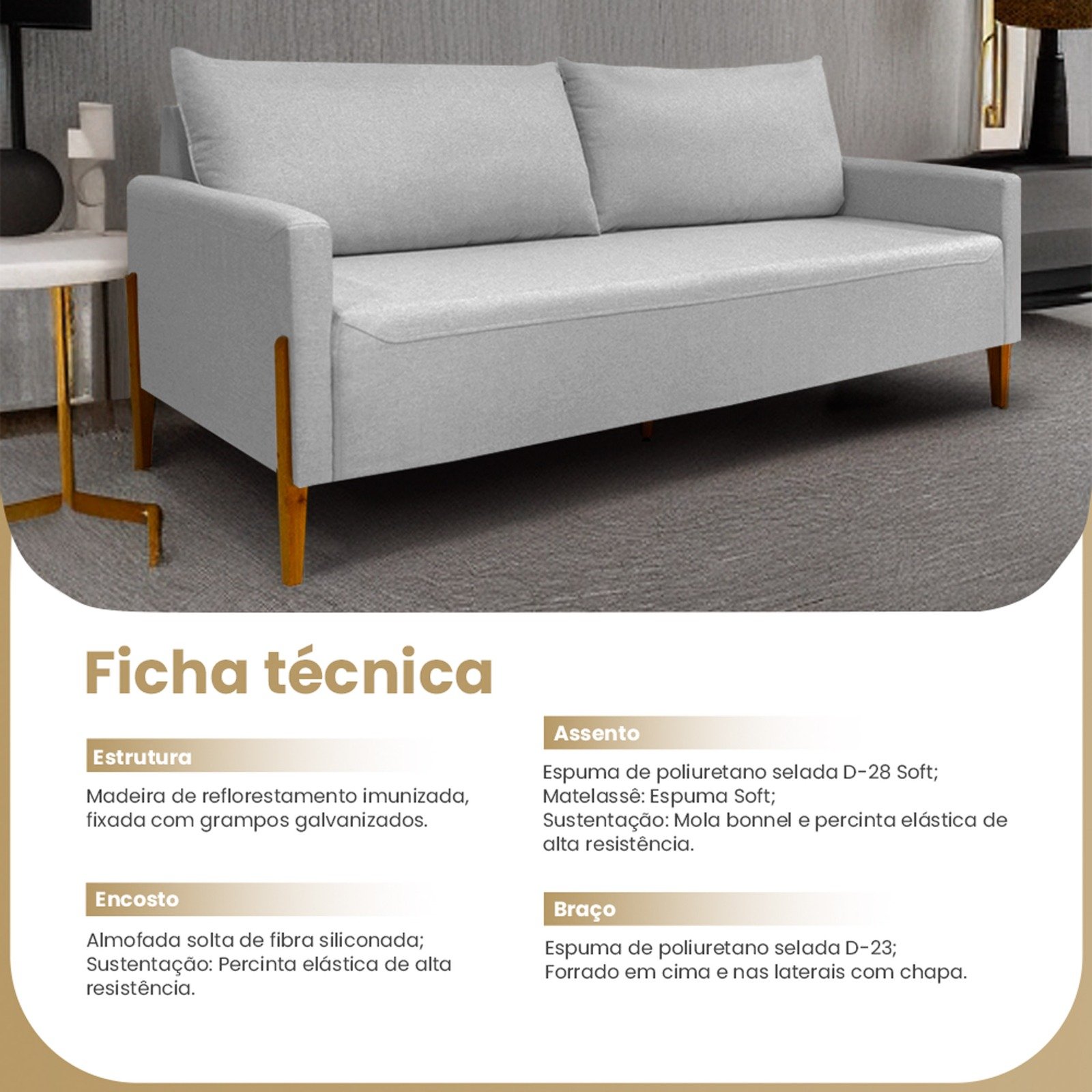 Sofá Elegance 2 Lugares 1,40m Linho Cinza Claro Recepção Consultório Clean Moderno - Lv - 4