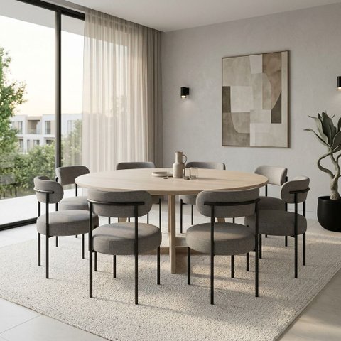Cadeira Sala de Jantar Margara Kit 8 Base em Aço Preto Linho D03 - D'Rossi