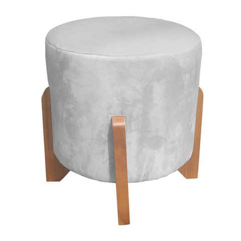 Puff Redondo Arthur Suede Veludo MV Estofados Cinza claro
