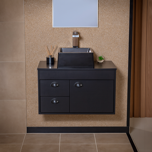 Gabinete Armário para Banheiro 60cm Mdf com Cuba - Udine Preto