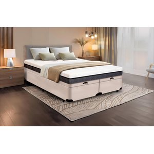 Cama Box Baú King Size Bipartida Serenelife - Suede Bege Claro