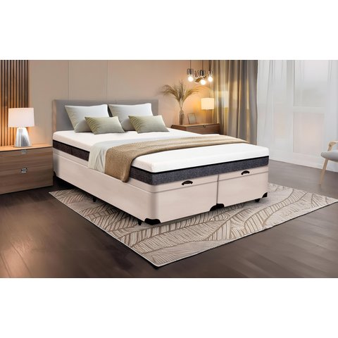 Cama Box Baú King Size Bipartida Serenelife - Suede Bege Claro