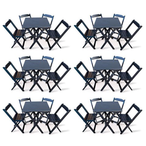 Kit 6 Conjunto Com Jogo De Mesa 70x70 Com 4 Cadeiras Dobráveis Preto Cor: Preto