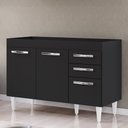 Ver imagem 2 de Balcão Gabinete para Pia 120cm 3 Portas sem Tampo Suécia Preto - Lumil Lumil Móveis