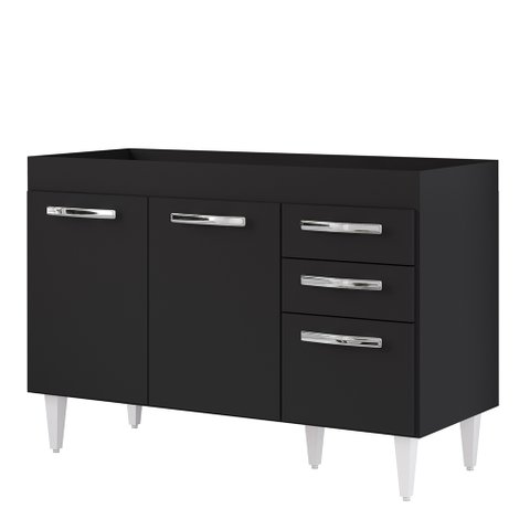 Balcão Gabinete para Pia 120cm 3 Portas sem Tampo Suécia Preto - Lumil Lumil Móveis