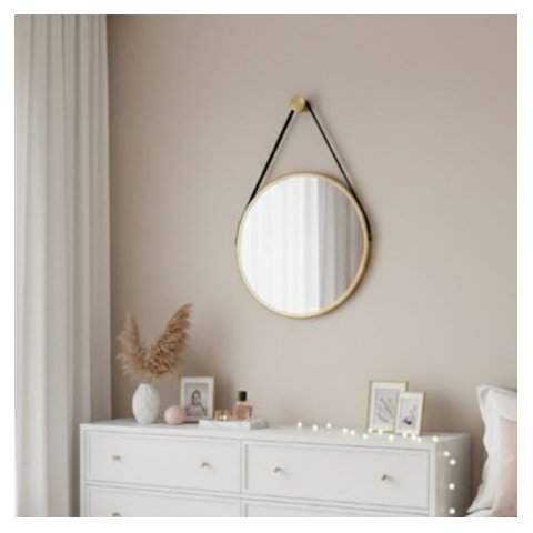 Espelho Redondo Adnet 40cm Suspenso Moderno Luxo - Dourado
