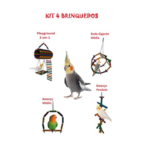 Balanço para Calopsita Agapornis Periquitos Kit 4 brinquedos