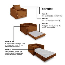 Poltrona Sofá Cama Solteiro 85cm Trento Terracota Estofama - 6