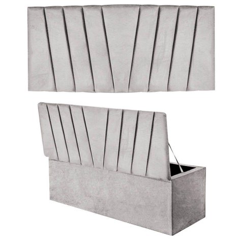 Kit Painel Cabeceira E Calçadeira Baú 160cm QueenSize Cinza