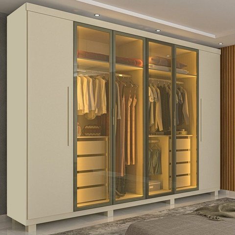 Guarda Roupa Casal Cumaru 6 Portas com 4 Portas Reflecta com LED e Pés Yescasa