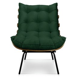 Kit Poltrona Costela com Puff Para Sala Veludo Verde - 2