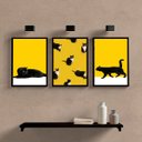 Ver imagem 2 de Kit 3 Quadros Gato Preto E Amarelo 24x18cm:Madeira branca