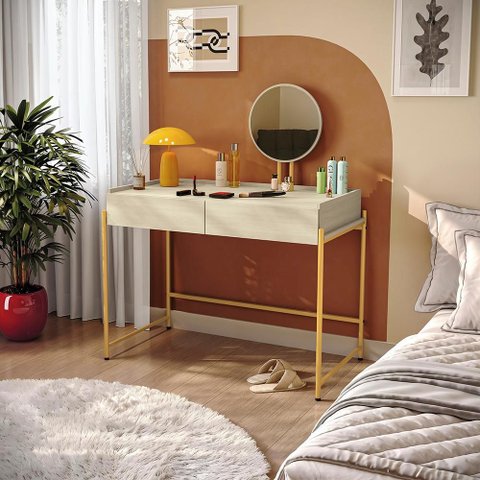 Mesa 2 Gavetas Espelho 110cm Sync Mostarda/Oasis Kappesberg