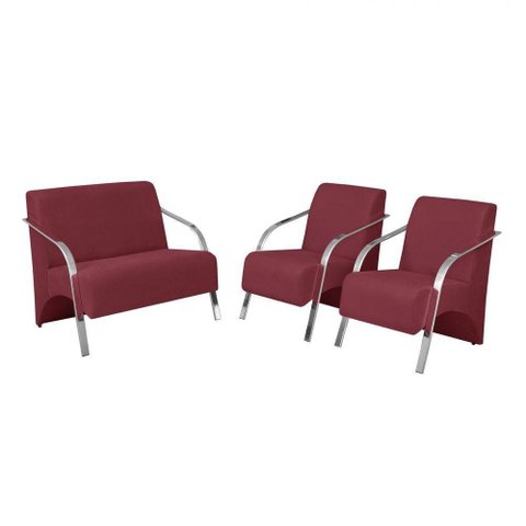 Conjunto Poltronas Vênus Braços Alumínio Suede Bordô