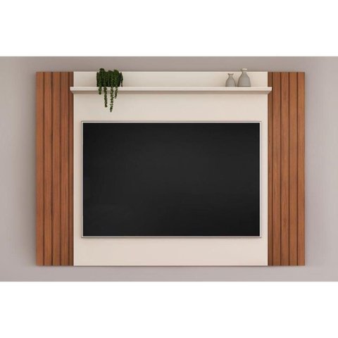 Rack Bancada C/ Painel P/ Tv até 55 Pol Trend Ripado Extensível 108x150cm Freijó/off White - Dj M