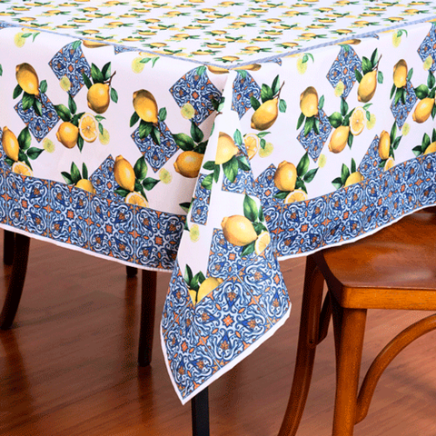 Toalha de Mesa Estampada Allegra 8 Lugares 100% Pol. Limão