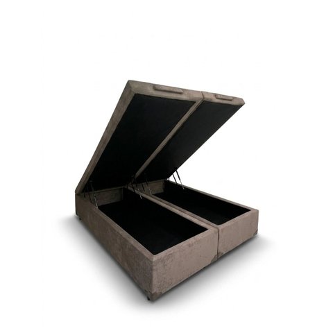 Base Cama Box Baú Premium Revestida em Linho King com Acabamento Matelassê e Pistão a Gás:Preto