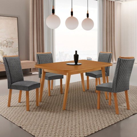 Mesa de Jantar Copper 120cm Tampo MDF Laminado Canto Copo com 4 Cadeiras Lisa