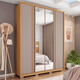 Guarda-roupa Solteiro Gladiador 4 Portas 3 Gavetas com Espelho Buriti/fendi - Caemmun - 1