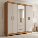 Ver imagem 1 de Guarda Roupa Casal com Espelho 6 Portas 3 Gavetas em MDF Select Freijó Trend/Off White Marrom