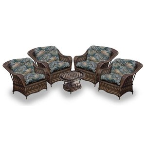 Conjunto de Poltronas Fibra Sintética Nairóbi - 4 Poltronas + 1 Mesa Centro - Tecido Palmares Petról