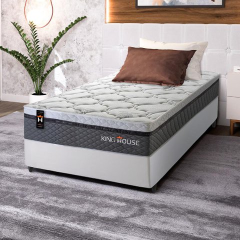 Conjunto Cama Box Solteiro c/ Molas Ensacadas Benton Branco 88x188x71
