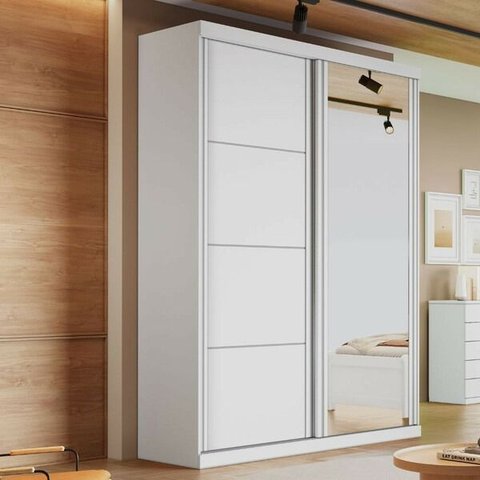 Guarda Roupa Solteiro com Espelho 2 Portas de Correr em Mdf Buzios Bianchi