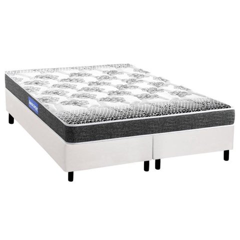 Cama Box Queen: Colchão Espuma Probel Guarda Costas Resistente + Base CRC Courano White(158x198)