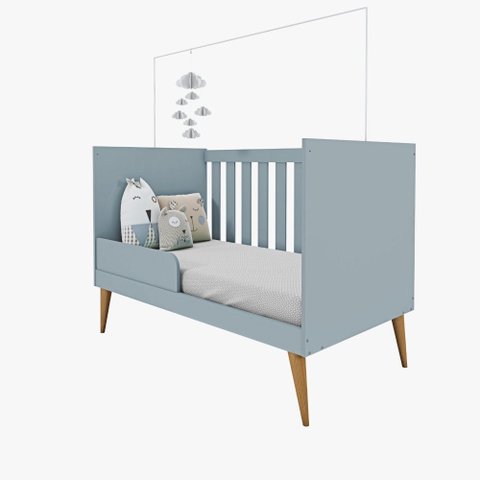 Berço Mini Cama Móveis Estrela Ternura - Azul Wood + Colchão Probel