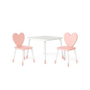 Kit Mesa Infantil com 2 Cadeiras Coração – Rosa e Branco