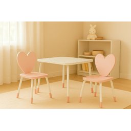Kit Mesa Infantil com 2 Cadeiras Coração – Rosa e Branco - 2